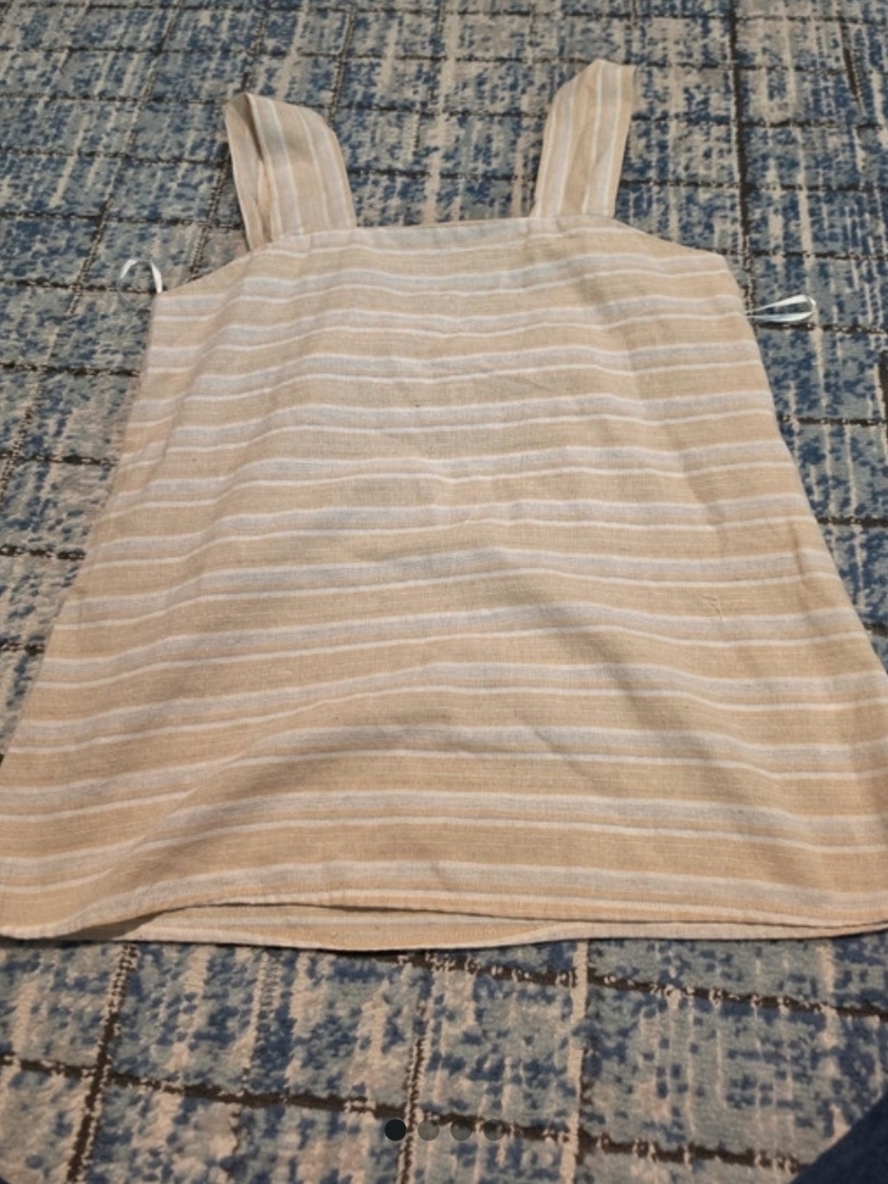 Striped Beige and White Square-Neck Tank Top